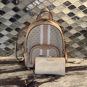Michael Kors Tan and Cream Backpack with Wallet